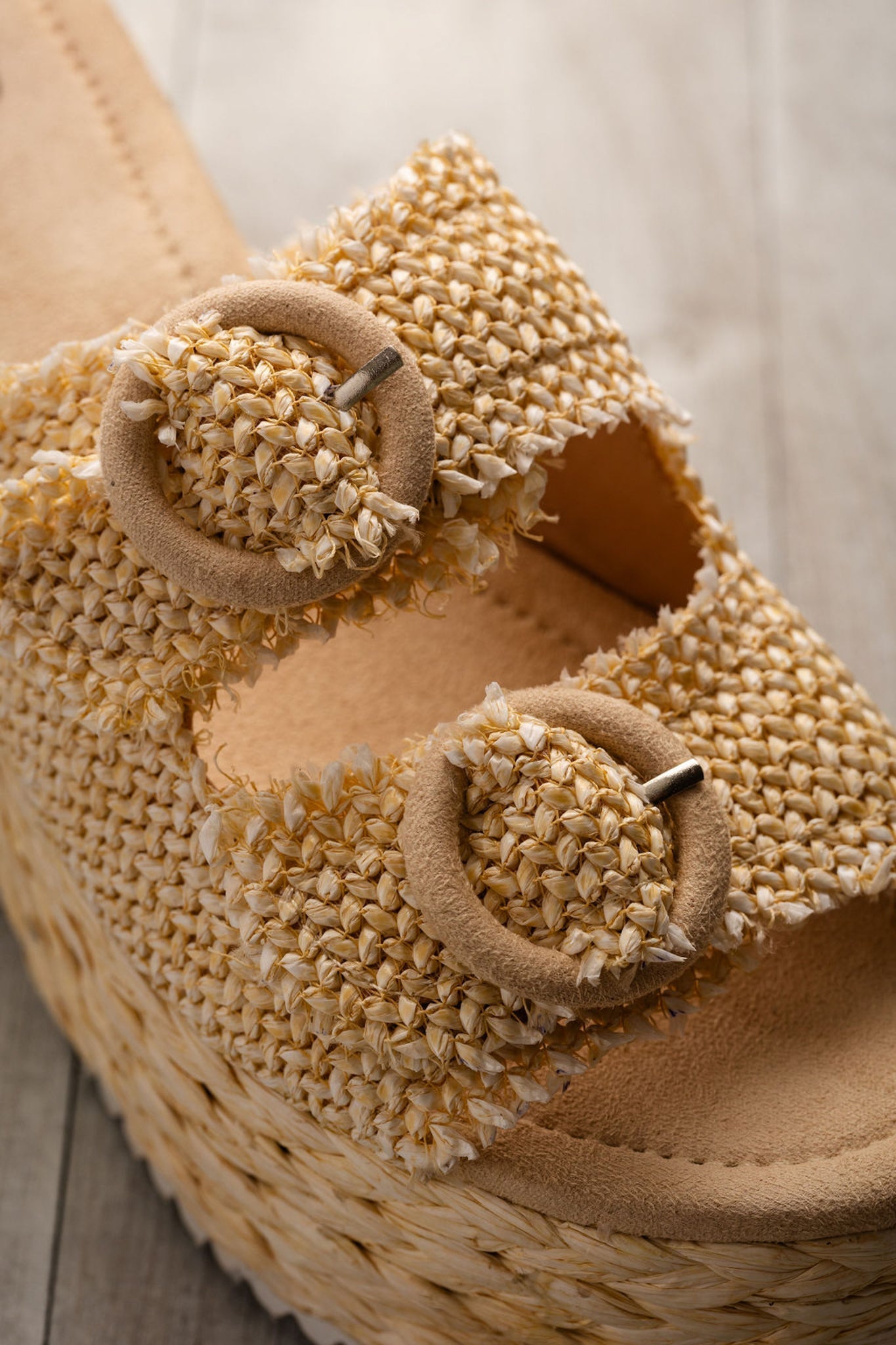 Eriwen Buckle Wedge in Cream - Loving God