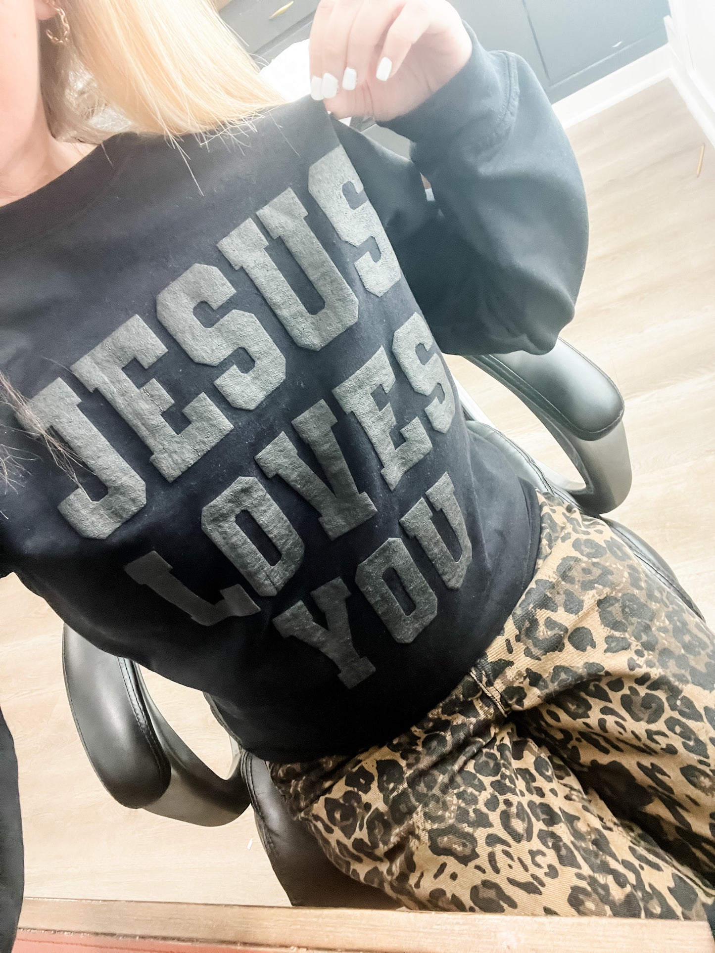 Loving God | Jesus Loves You Black Loose Fit Crewneck Size up for Oversize Christian Apparel