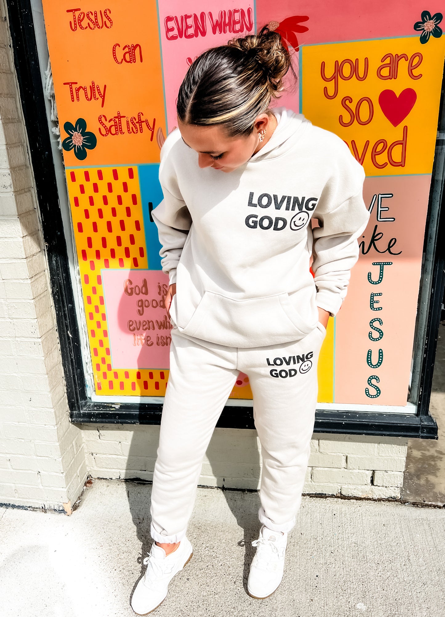 Loving God | Puff Smile Hooded Unisex Sweatshirt