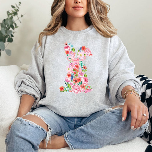 Pink Floral Bunny Graphic Sweatshirt - Loving God